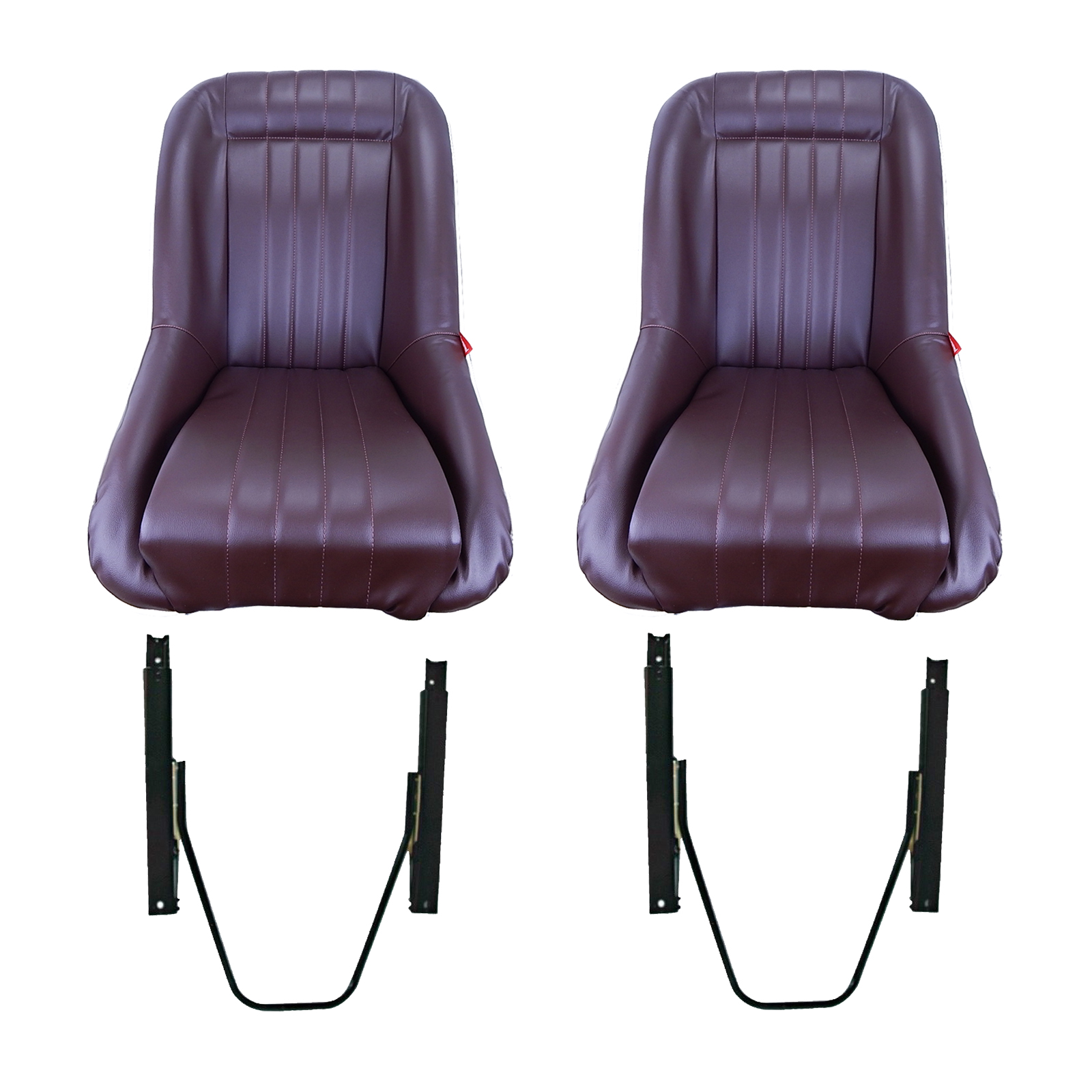 Classic Low Back Sport Seats Brown PU Leather Pair Universal Seat