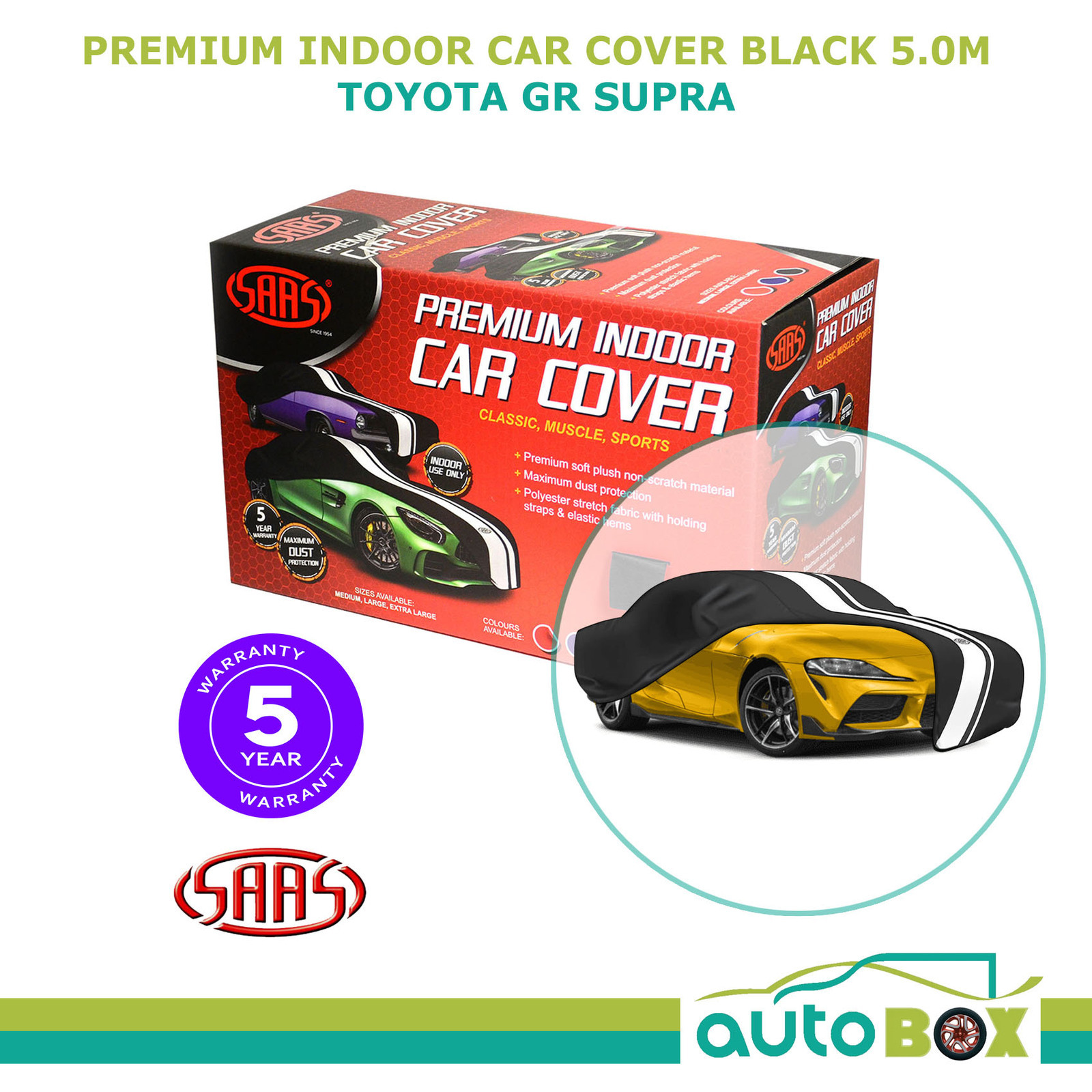 SAAS SHOW CAR COVER Suits Toyota GR Supra 5.0m Black LARGE PREMIUM