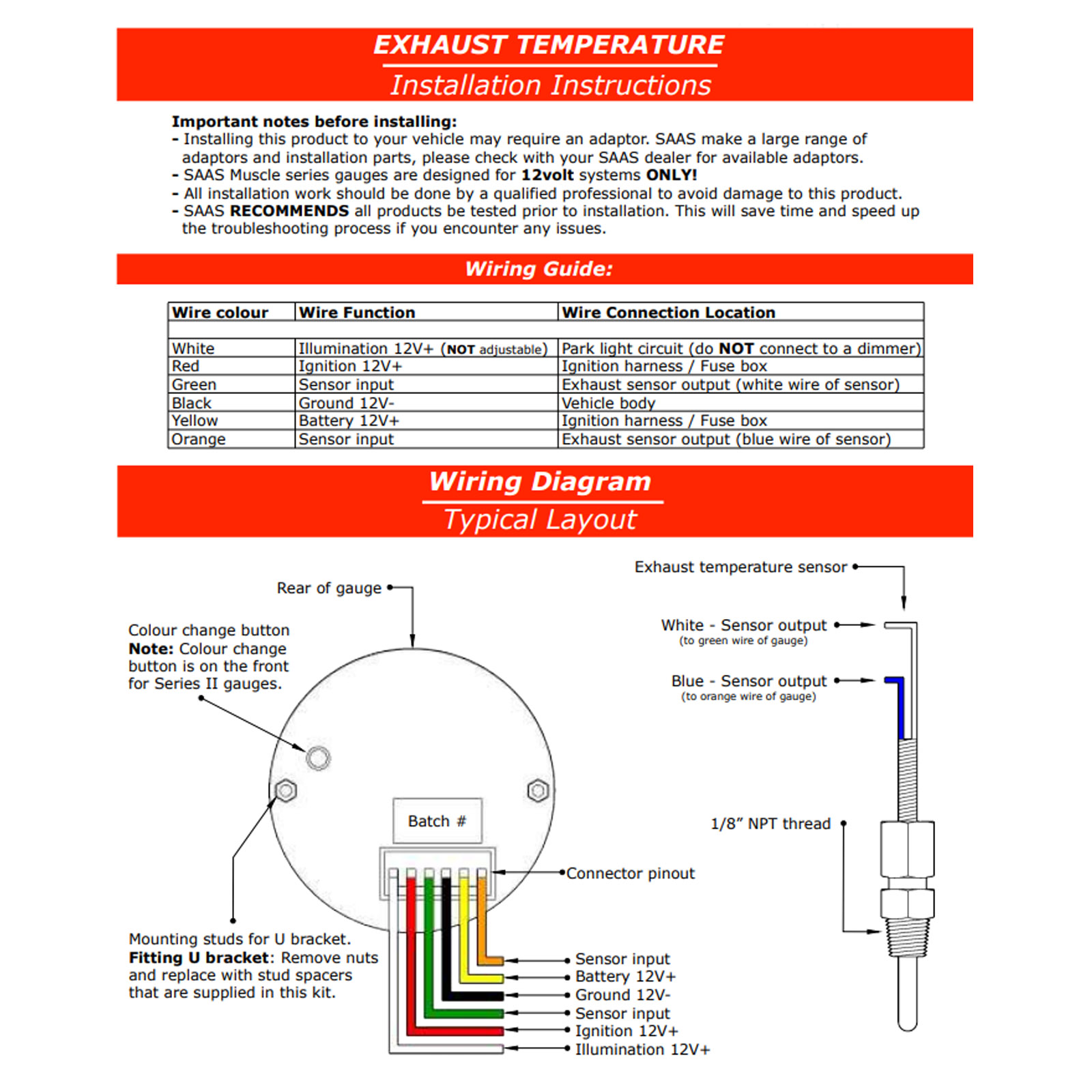 Saas Egt Exhaust Temp 0 900 Degrees Diesel Boost 0 30 Psi Gauge