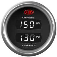 SAAS DUAL DIGITAL GAUGE AIR PRESSURE 0-220psi 52mm DIMMABLE TRAX SUSPENSION