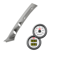 For Landcruiser 2009-On Gauge Pillar Pod Light Grey Single Piece + White Diesel Boost + Dual Volts Gauge