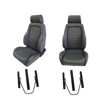 4X4 Adventurer Grey Cloth Seat S1 Pair for Nissan Navarra D22 1997 on w/ Adaptor