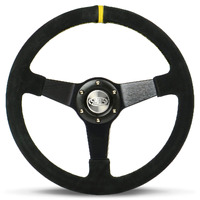 SAAS Drifter Black Yellow Suede Sports Steering Wheel - 350mm 14in 