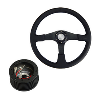 SAAS 4WD Black Leather Steering Wheel 380mm 15 Inch w/ Boss Kit For Patrol Landcruiser 70 75 78 1984-1999