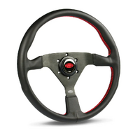 SAAS Black Spoke Red Leather Steering Wheel 14IN 350MM