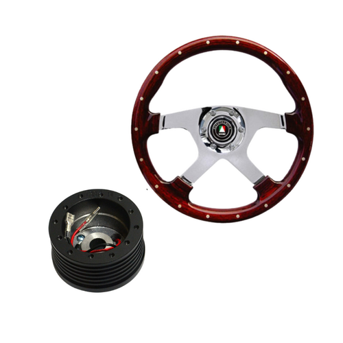 Steering Wheel Bullit Woodgrain with Polished Spokes 380mm w/ Boss Kit for Toyota Landcruiser 70 75 78 1984-1999