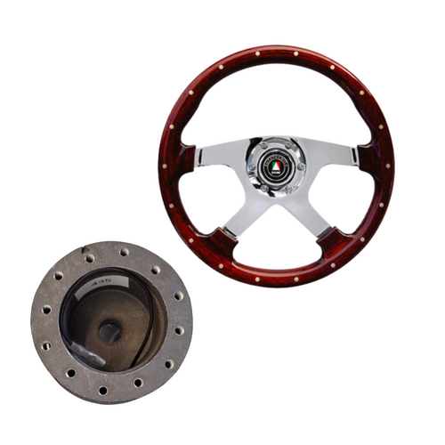 Steering Wheel Bullit Woodgrain with Polished Spokes 380mm with Boss Kit Suits Nissan Patrol GQ