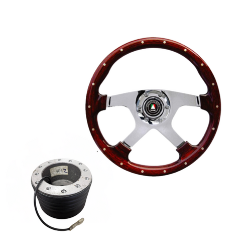 Steering Wheel Bullit Woodgrain w/ Polished Spokes 380mm with Boss Kit  for Toyota Landcruiser HZJ models