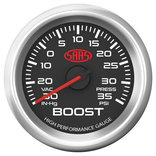 SAAS Boost Gauge 30inHg-35 PSI 52mm Black Muscle Series 3