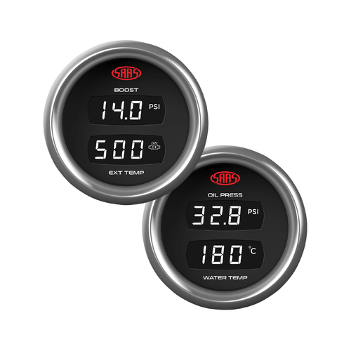 SAAS DUAL DIGITAL 52mm GAUGES BOOST 30PSI EXHAUST 900c OIL PRESS WATER TEMP