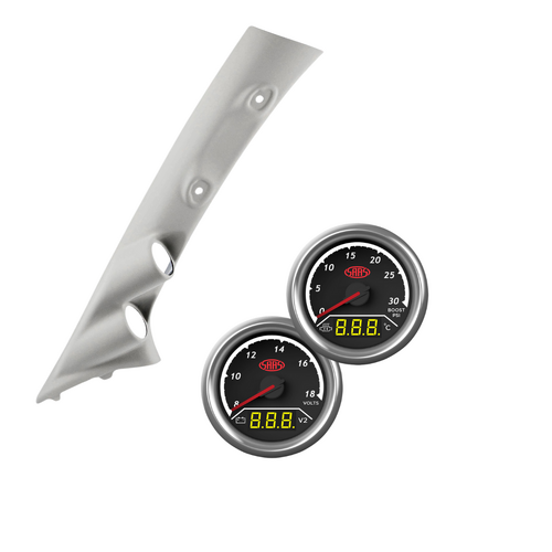 Gauge Pillar Pod Kun Series Light Grey w/ 2in1 Boost Ext Temp & Dual Volts Gauge for Toyota Hilux 1997-05