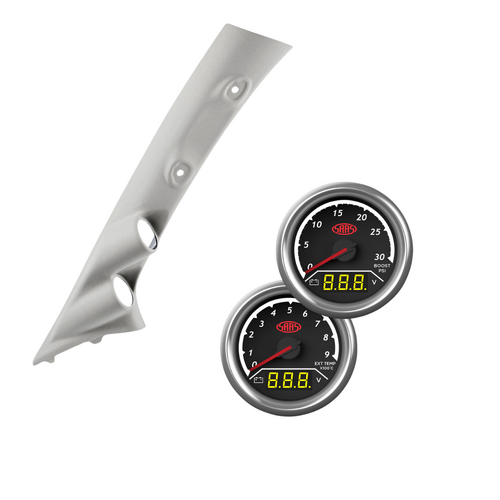 Gauge Pillar Pod Kun Series Light Grey  w/ 2in1 Gauges Boost Volt Ext Temp Volt for Toyota Hilux 1997-2005