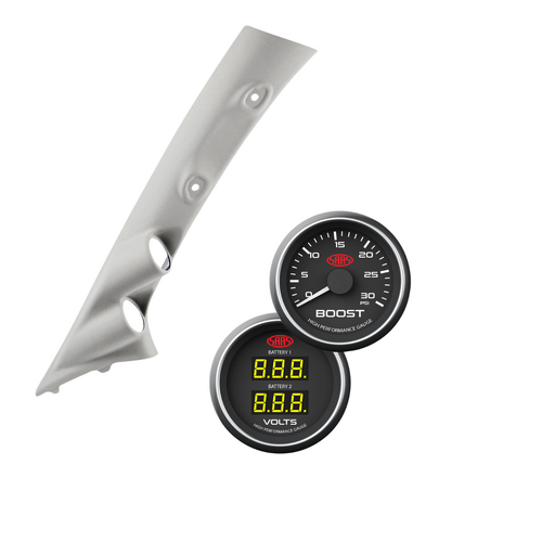 Gauge Pillar Pod Kun Series Light Grey w/ Black Diesel Boost & Dual Volts Gauge for Toyota Hilux 1997-2005