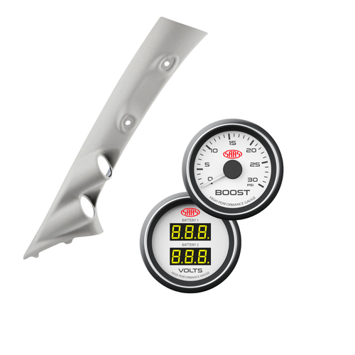 Gauge Pillar Pod Kun Series Light Grey w/ White Diesel Boost & Dual Volts Gauge for Toyota Hilux 1997-05