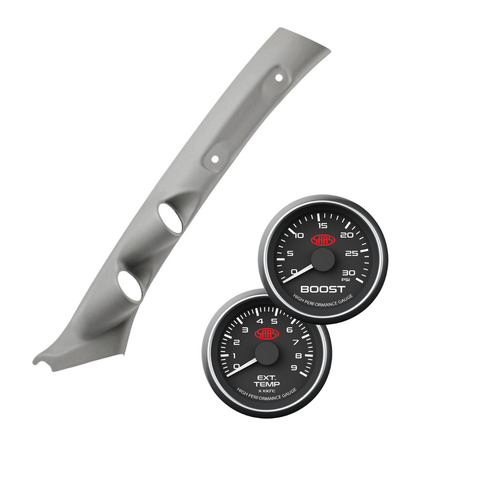 Gauge Pillar Pod Grey Single Piece suit Toyota Landcruiser 100 Series 1998-07 w/ Black Boost & EGT Gauge