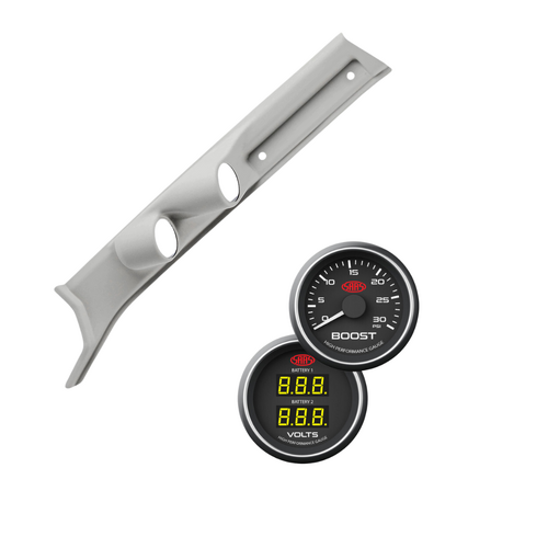 Gauge Pillar Pod Light Grey Single Piece w/ Gauges for Landcruiser 2009-On Black Diesel Boost Dual Volt