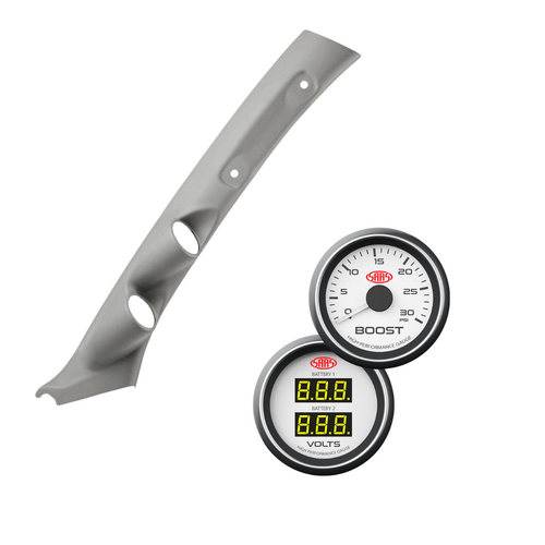 For Landcruiser 2009-On Gauge Pillar Pod Light Grey Single Piece + White Diesel Boost + Dual Volts Gauge