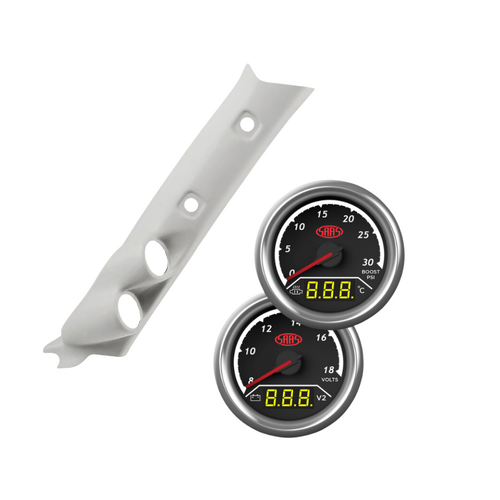 Dual Pillar Pod W Code Painted Single Piece w/ 2in1 Diesel Boost Ext Temp & Dual Volts Gauge