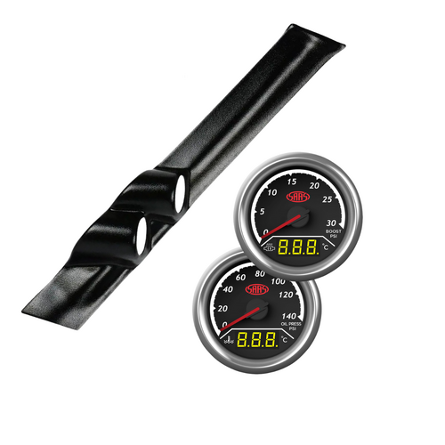 Gauge Pillar Pod Black w/ 2in1 Boost Ext Temp Oil Water Gauges Suits Nissan GQ Patrol 1987-97