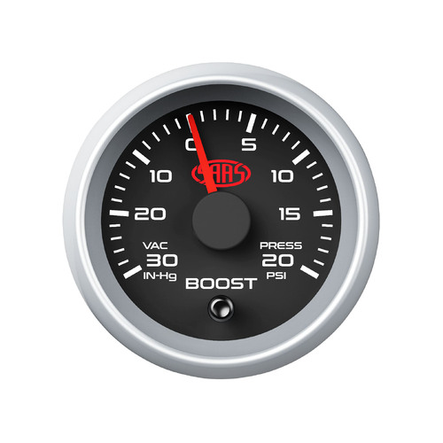 SAAS Boost Vacuum Gauge -30 to 20psi Series II 52mm Black Silver Rim SGTB52S2