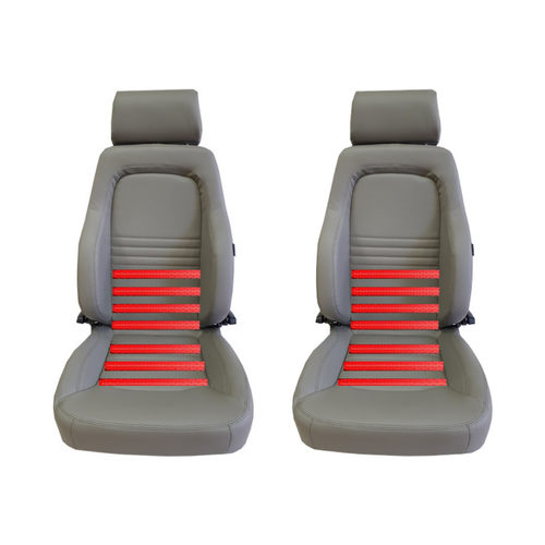 Heated Grey PU Leather Bucket Seats Pair (2) with Adaptors Suits Nissan GU Patrol