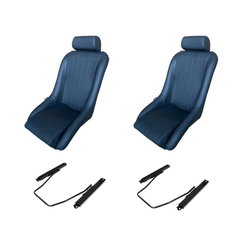 Autotecnica Pair Classic Low Back PU Leather Seat with Headrest and Seat Adaptor