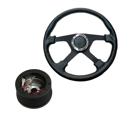 Classic Black PU Leather Steering Wheel 380mm w/ Boss Kit for Toyota Landcruiser 70 75 78 1984-1999