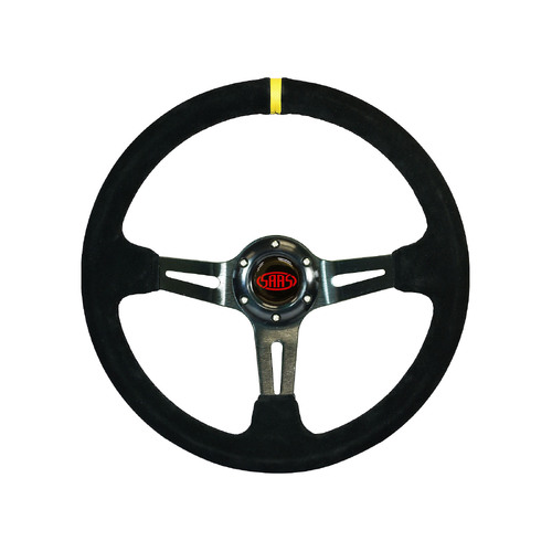 SAAS Black Suede Steering Wheel 350MM Black Slotted Spokes Deep Dish 14in Marker